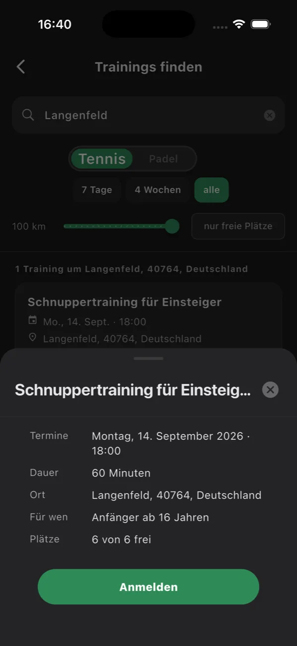 Zum Training anmelden