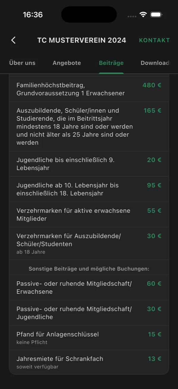 Beiträge als Tabelle